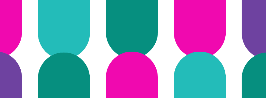 Michelle Bergsma's old banner: branded colors and shapes with no words